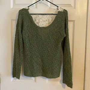 Green Sweater with Crochet Detail 💚